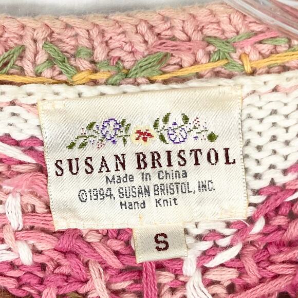 NWOT VINTAGE SUSAN BRISTOL Cardigan S Easter-BunnyEgg-Basket Floral Chunky-Knit - Picture 3 of 15
